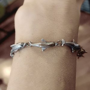 Vintage Sterling Silver Dolphin Link Bracelet